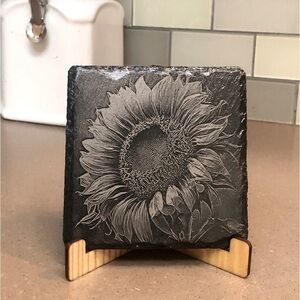 Engraved Sunflower Slate Coasters